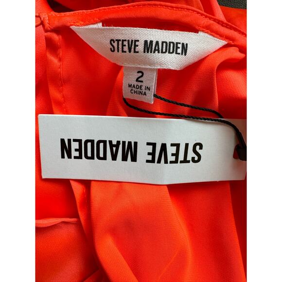 Steve Madden Orange Satin Mini Dress Size 2 Cocktail Ruched Wrap Revolve $79 NEW - Picture 8 of 9